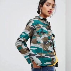 J Crew Mercantile Camo Print Button Up Lightweight Jacket Sz S